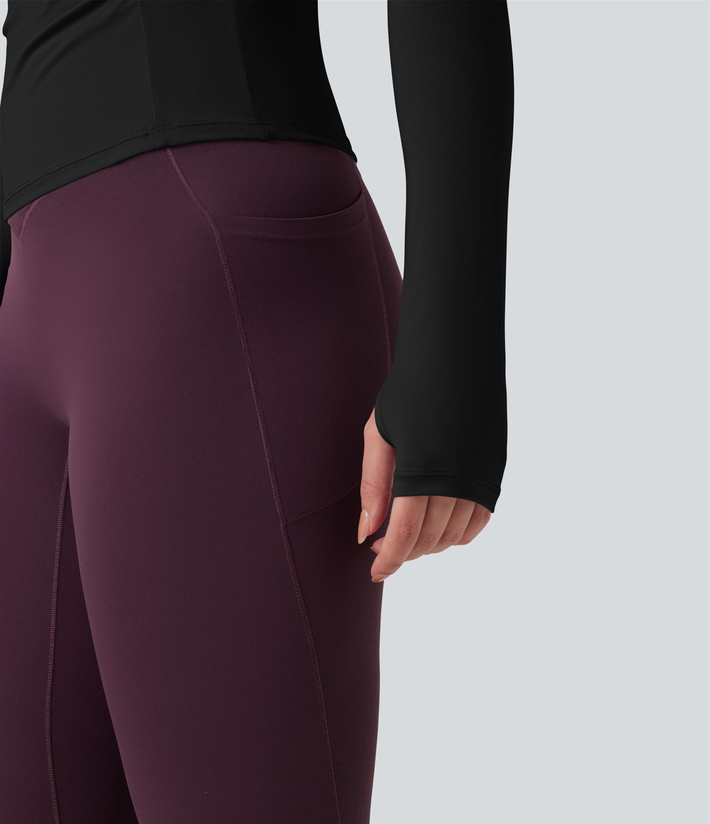 SoftlyZero™ Airy top sportivo da yoga con scollo quadrato, effetto push-up, maniche lunghe con foro per il pollice, arricciature e sensazione fresca al tatto