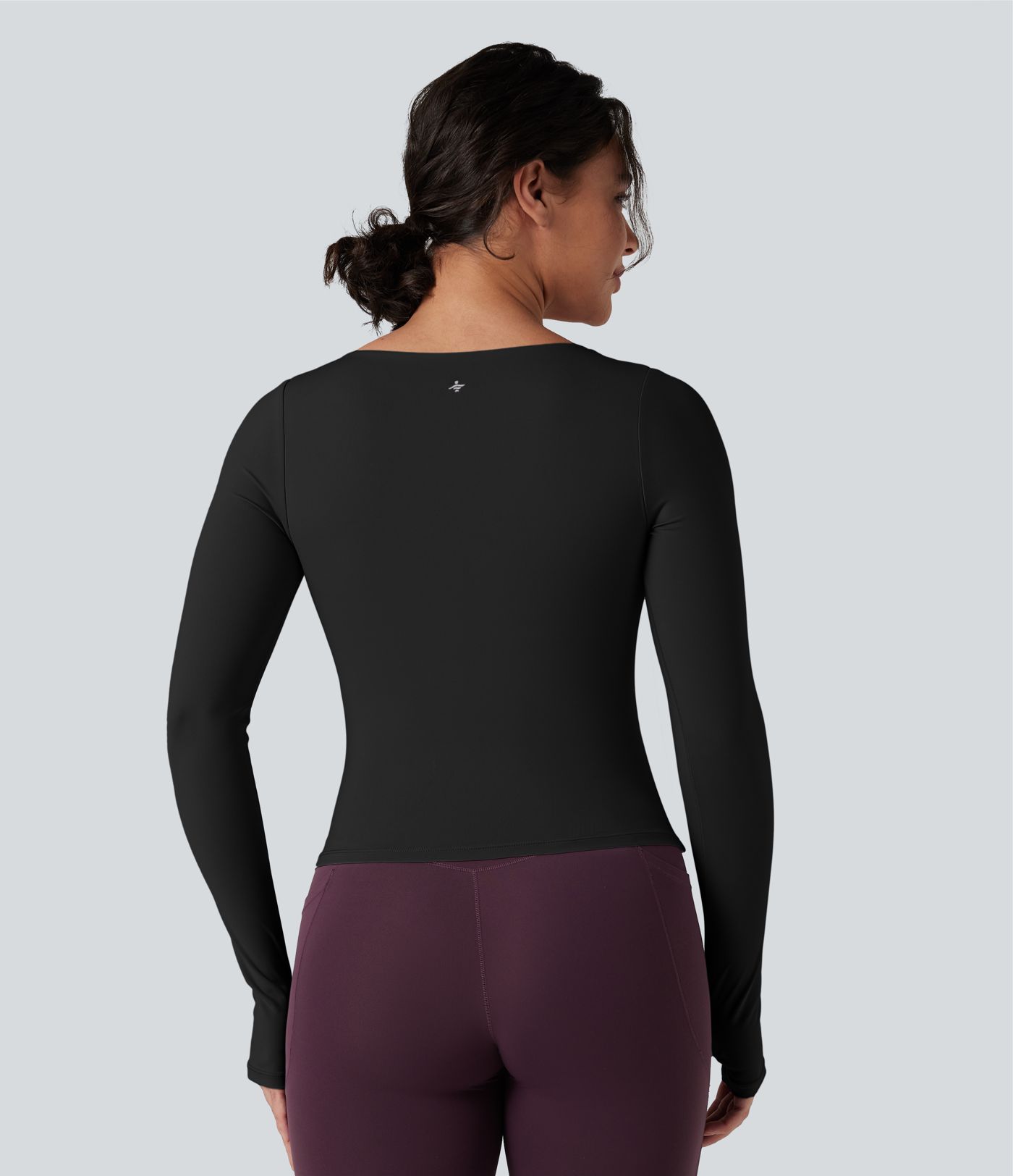 SoftlyZero™ Airy top sportivo da yoga con scollo quadrato, effetto push-up, maniche lunghe con foro per il pollice, arricciature e sensazione fresca al tatto