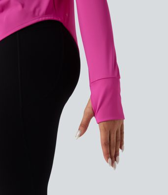 SoftlyZero™ Airy Crisscross Backless Long Sleeve Thumb Holes Curved Hem 2-in-1 Yoga Sports Top-UPF50+