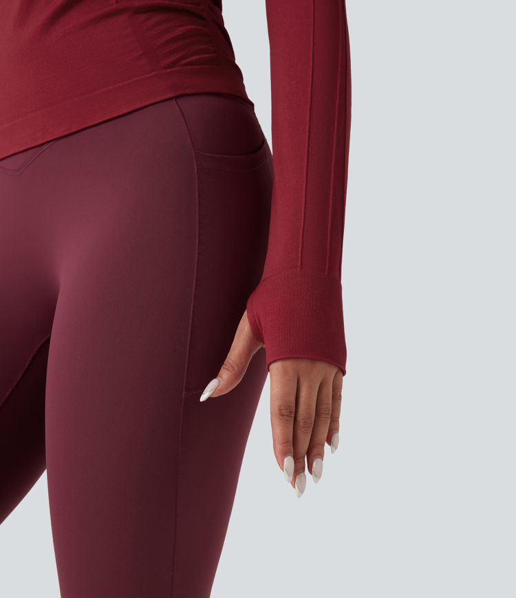 Seamless Flow Round Neck Long Sleeve Thumb Hole Yoga Sports Top