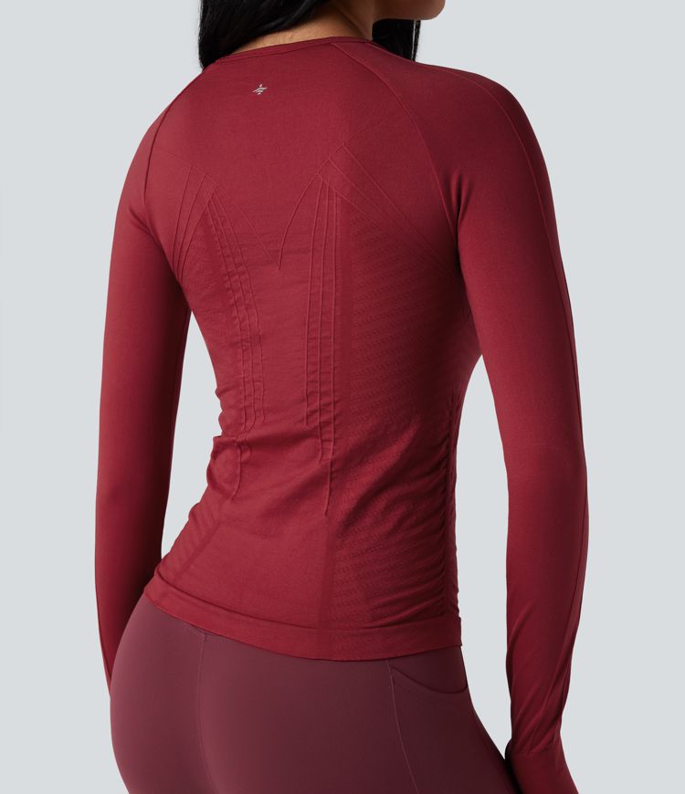 Seamless Flow Round Neck Long Sleeve Thumb Hole Yoga Sports Top