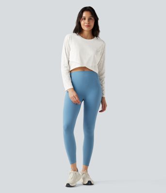 Round Neck Long Sleeve Crossover Hem Jacquard Yoga Sports Top