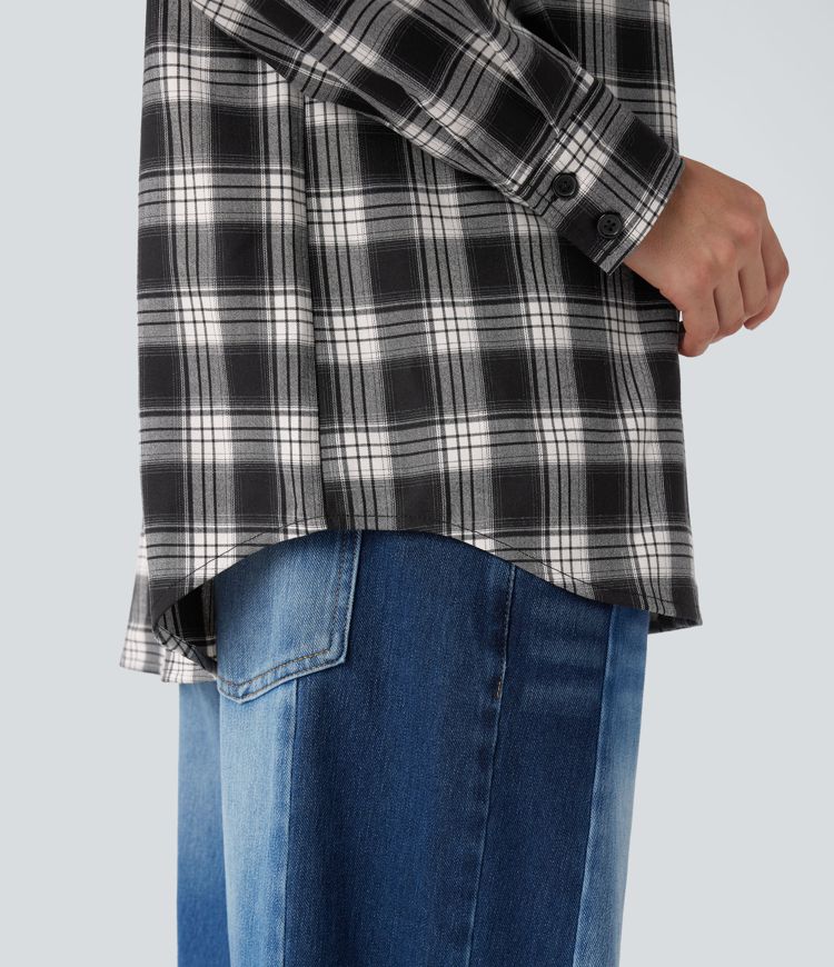 Camisa casual de cuadros con bolsillo.