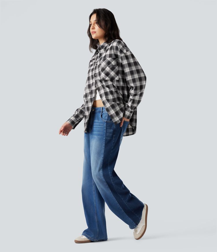 Camisa casual de cuadros con bolsillo.