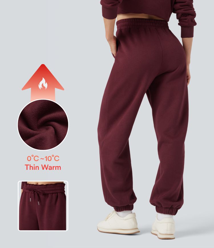 Foldover High Waisted Drawstring Fleece Casual Joggers with Pockets
