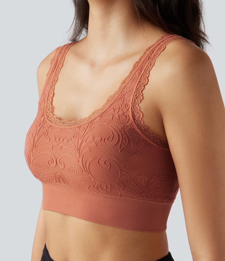 Seamless Flow Low Support U Neck Lace Yoga Sports Bra