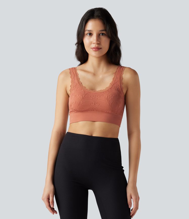 Brassière de sport yoga Seamless Flow dentelle col U dos nu maintien léger