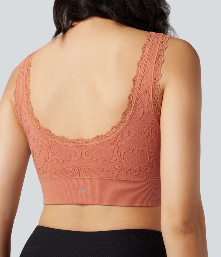 Brassière de sport yoga Seamless Flow dentelle col U dos nu maintien léger