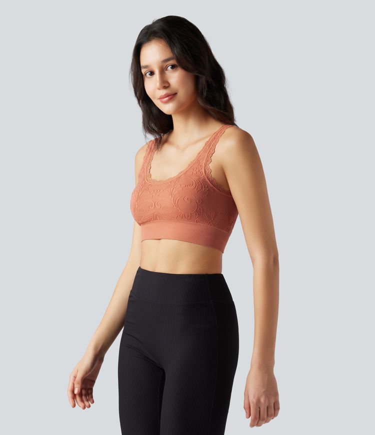 Brassière de sport yoga Seamless Flow dentelle col U dos nu maintien léger