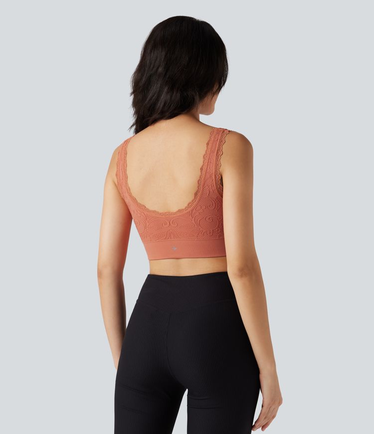 Brassière de sport yoga Seamless Flow dentelle col U dos nu maintien léger