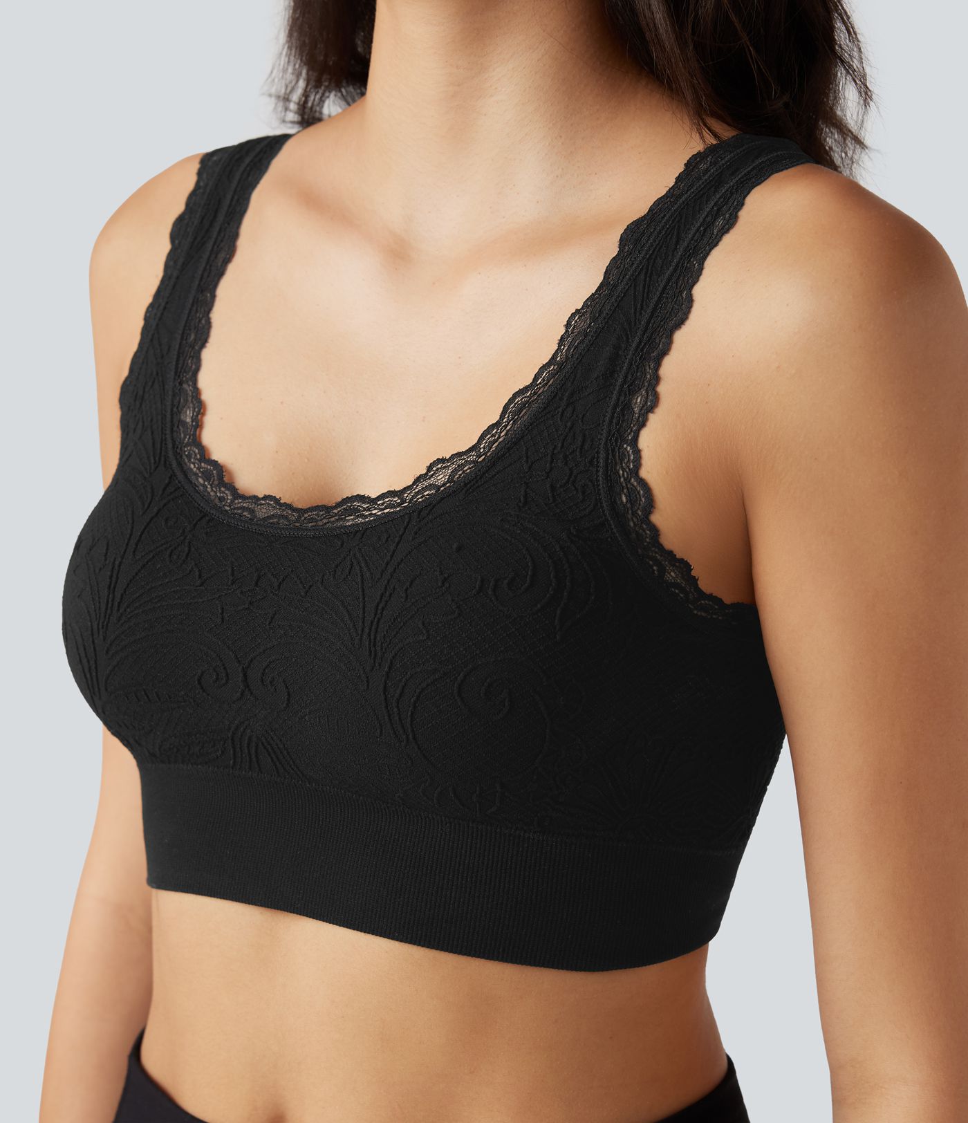 Brassière de sport yoga maintien léger col U en dentelle sans couture OneForm Seamless Flow