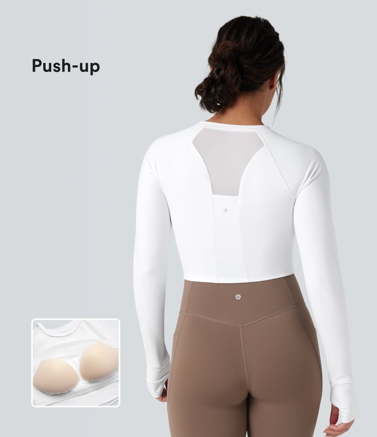 SoftlyZero™ Airy Push-Up Long Sleeve Thumb Hole Contrast Mesh Cool Touch Yoga Sports Top-UPF50+