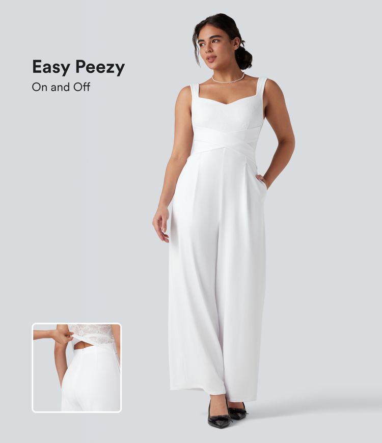 Sleeveless Contrast Lace Bridesmaid And Wedding Guest Jumpsuit with Pockets-Easy Peezy