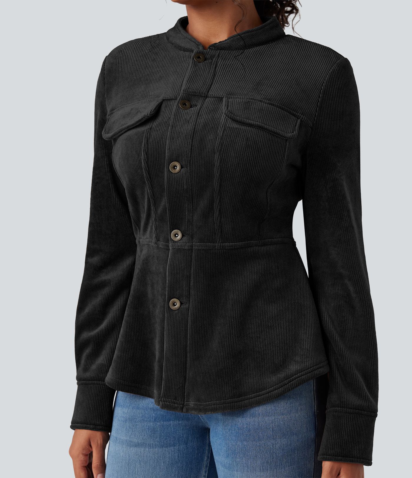 Ribbed Knit Long Sleeve Fleece Casual Jacket