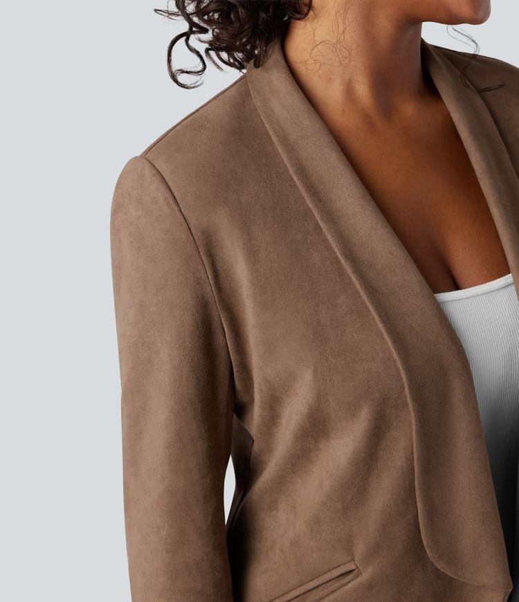 Blazer tailleur daim col châle avec poches