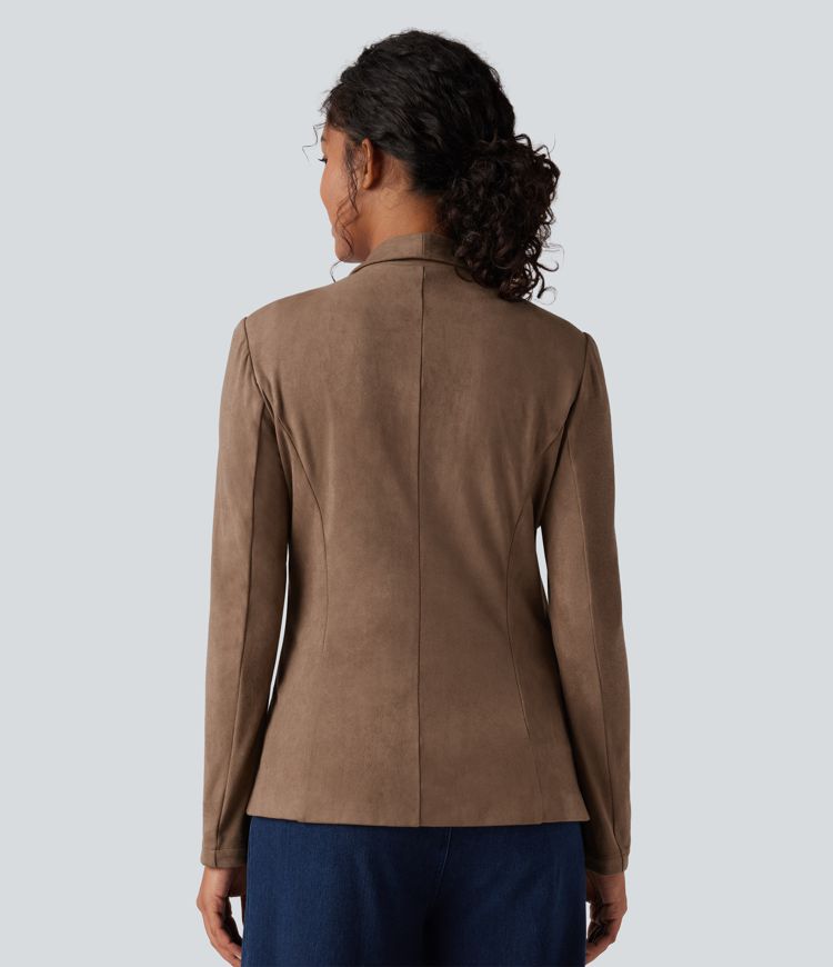 Blazer tailleur daim col châle avec poches