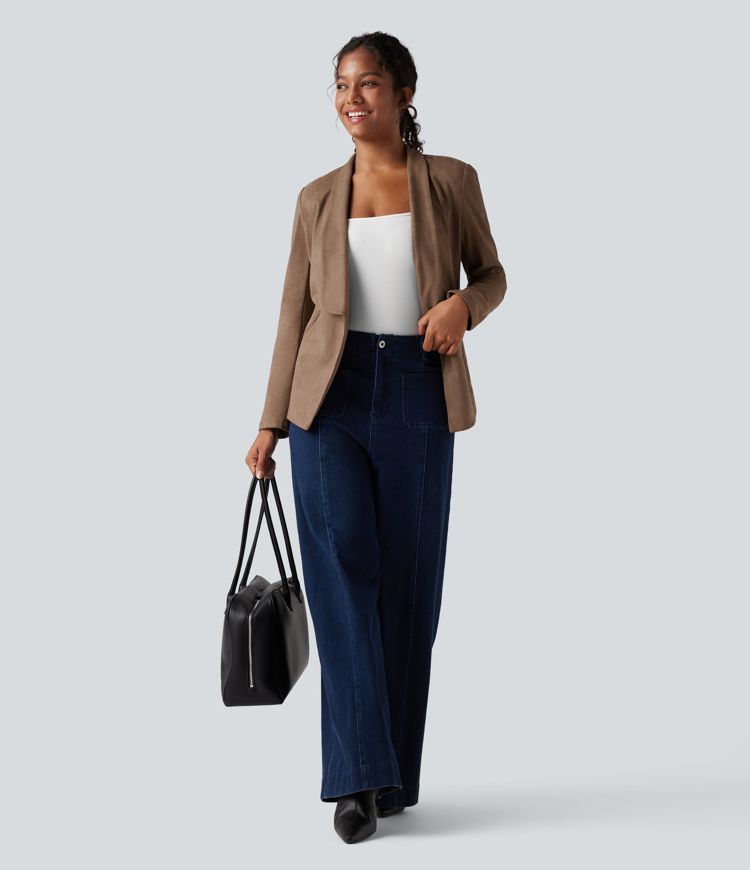 Blazer tailleur daim col châle avec poches