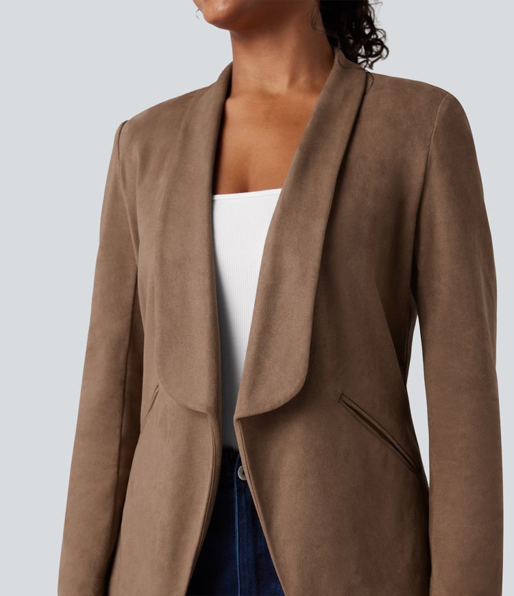 Blazer tailleur daim col châle avec poches