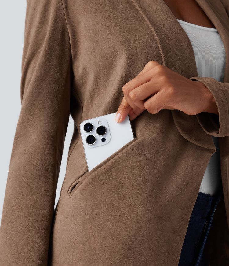 Blazer tailleur daim col châle avec poches