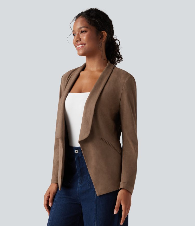 Blazer tailleur daim col châle avec poches