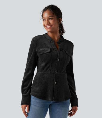 Ribbed Knit Long Sleeve Fleece Casual Jacket