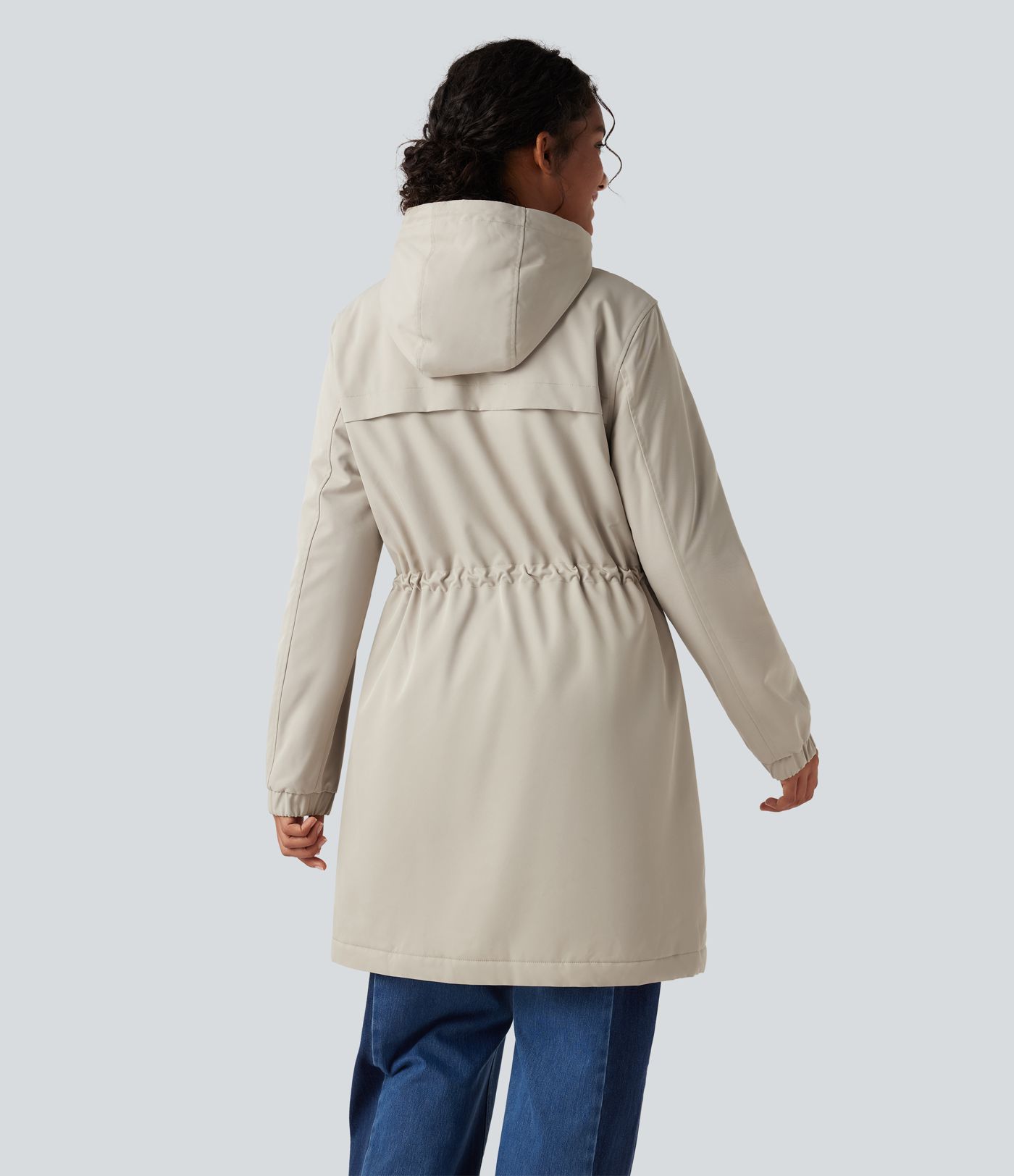 Casual lange fleeceparka met capuchon, lange mouwen, verstelbaar trekkoord en zakken