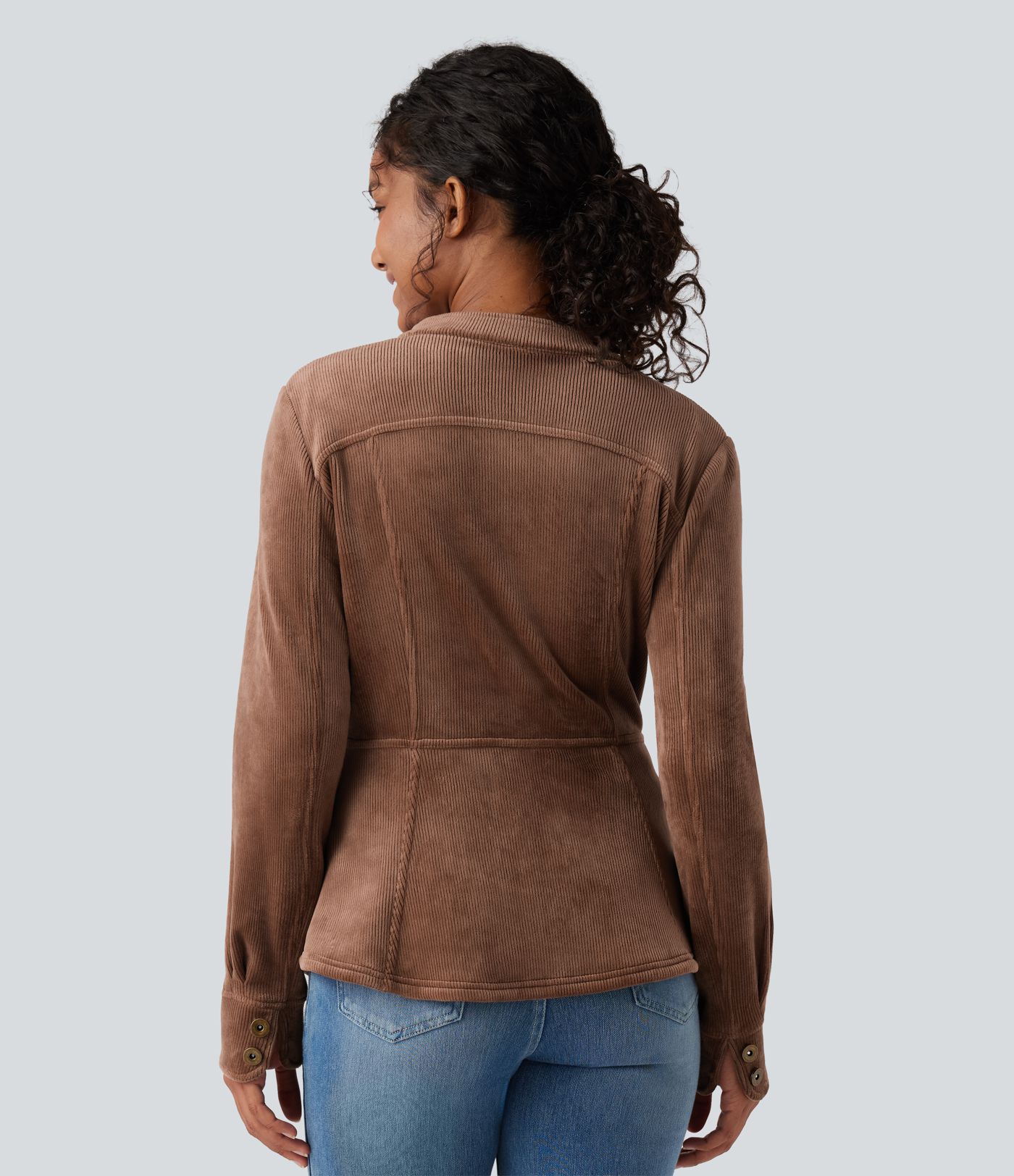 Ribbed Knit Long Sleeve Fleece Casual Jacket