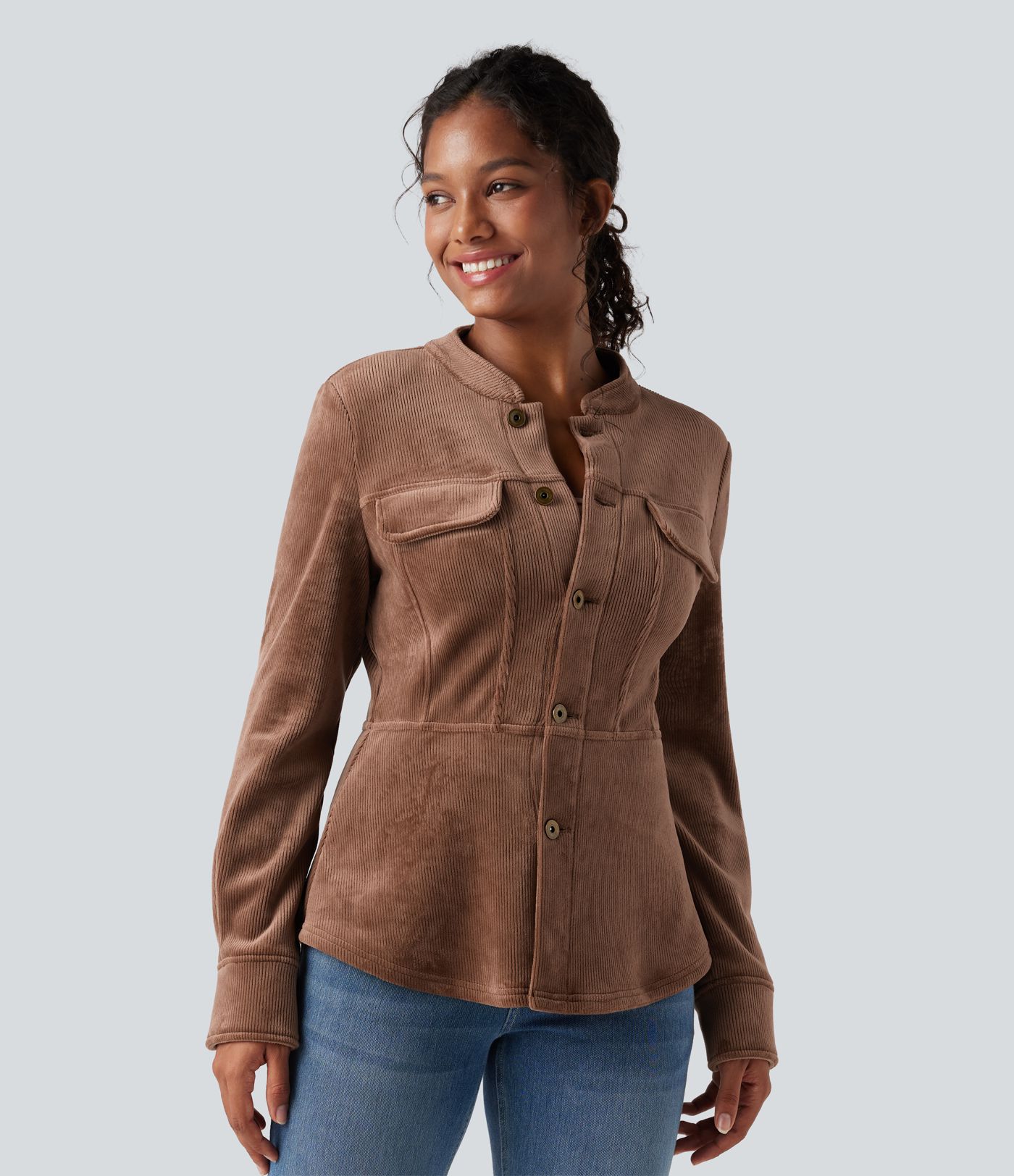 Ribbed Knit Long Sleeve Fleece Casual Jacket