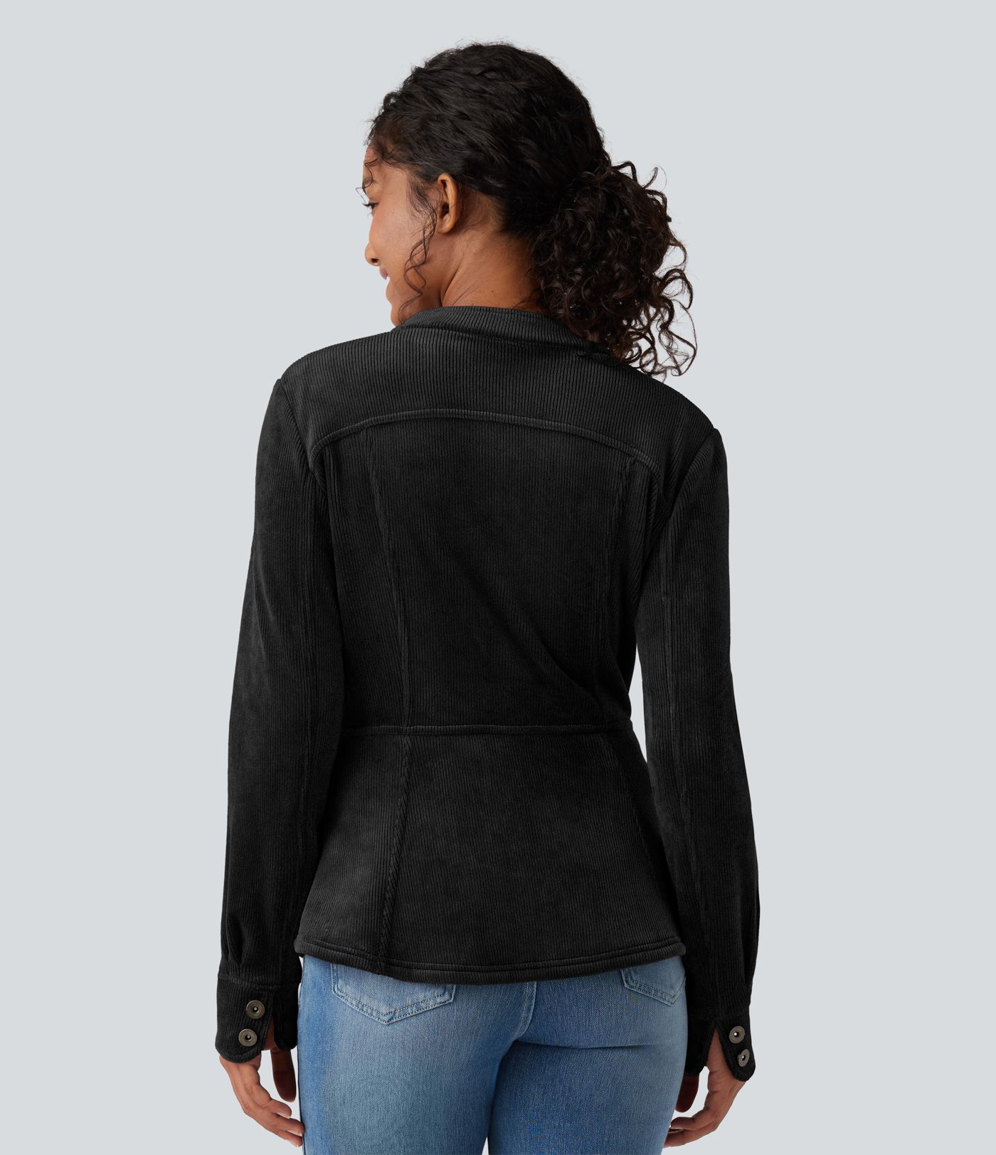 Ribbed Knit Long Sleeve Fleece Casual Jacket