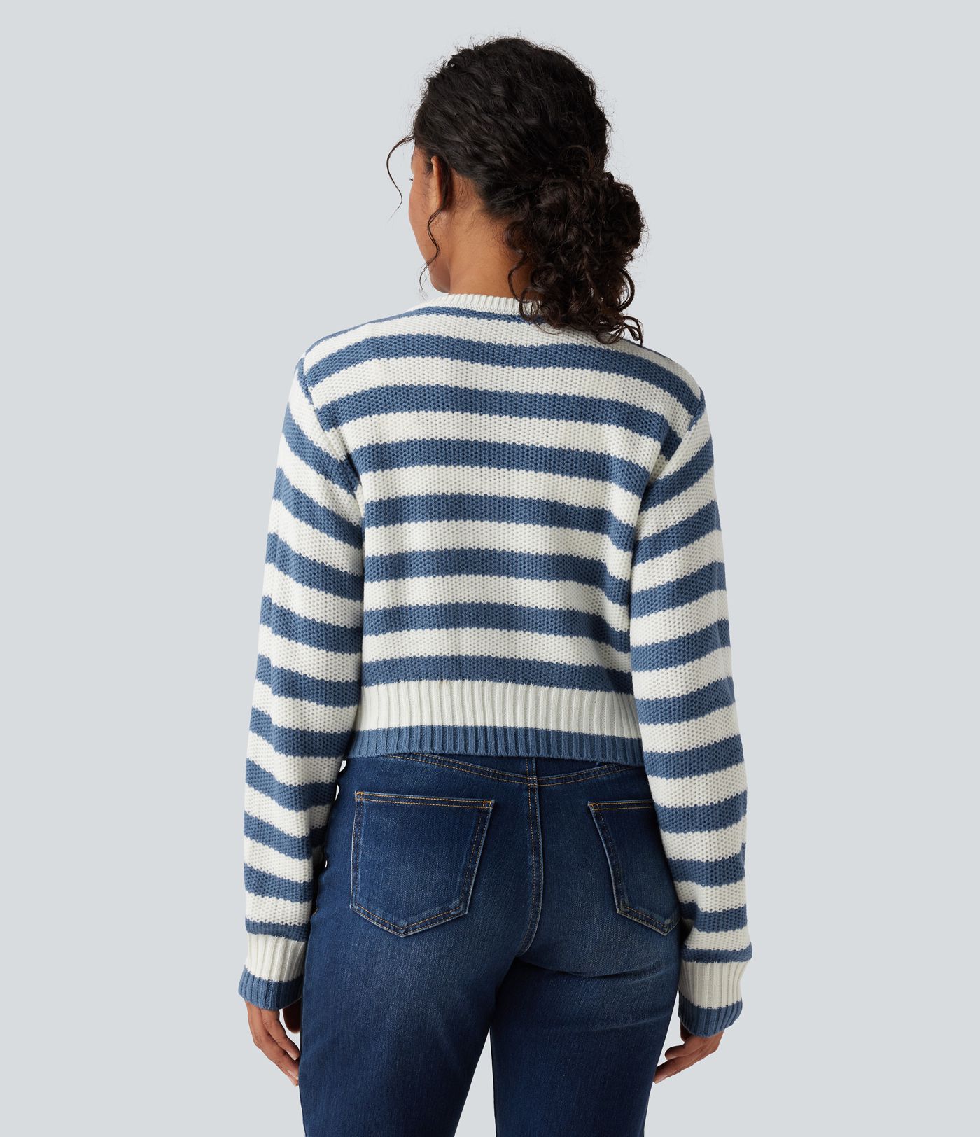 Cardigan mit Rundhalsausschnitt, langen Ärmeln und Streifen