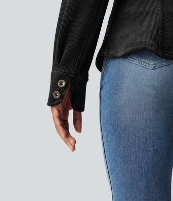 Ribbed Knit Long Sleeve Fleece Casual Jacket