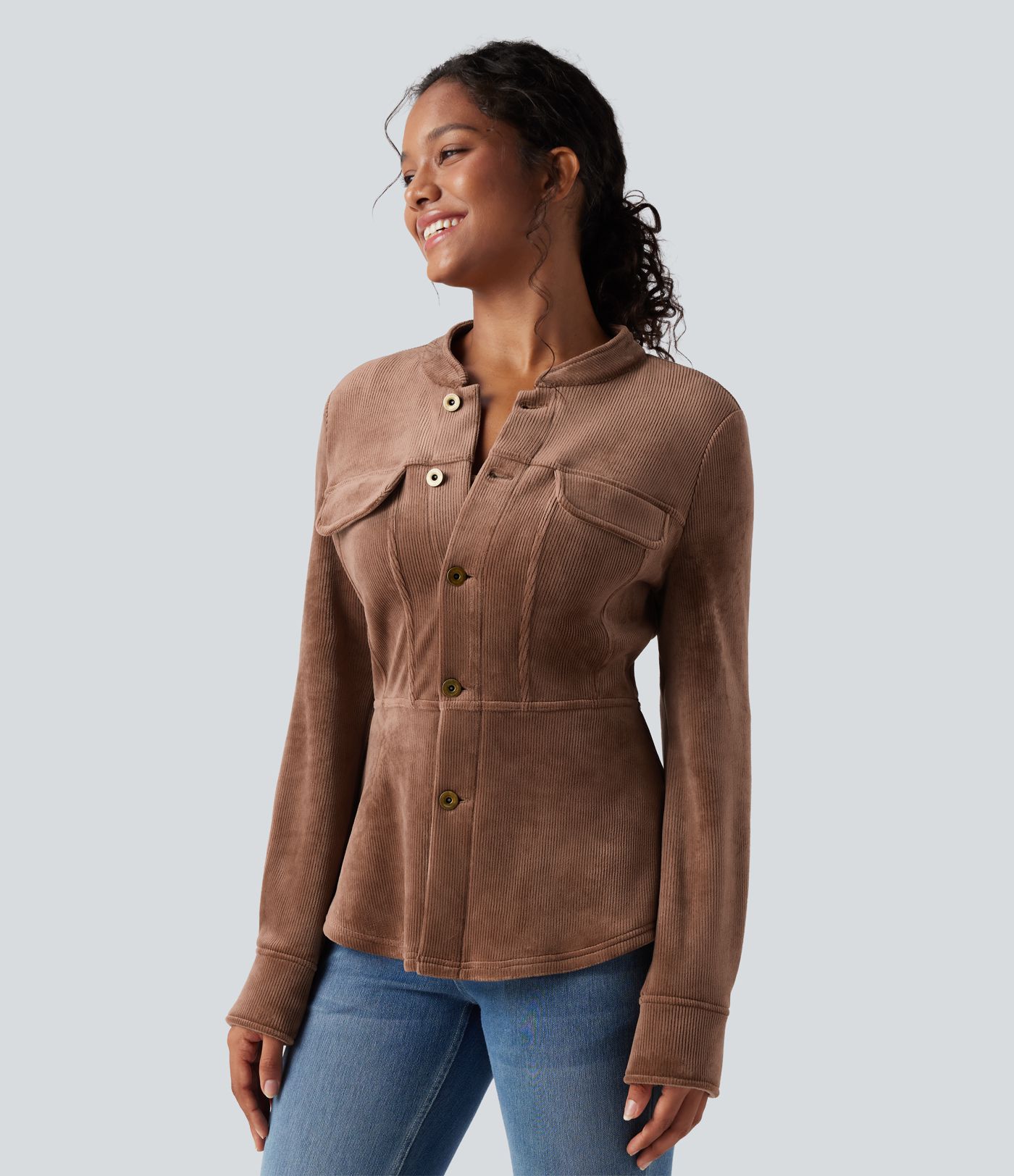 Ribbed Knit Long Sleeve Fleece Casual Jacket