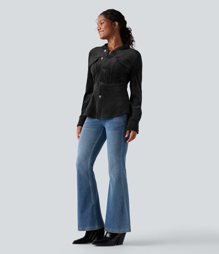Ribbed Knit Long Sleeve Fleece Casual Jacket