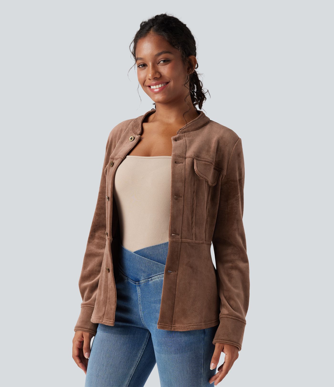 Ribbed Knit Long Sleeve Fleece Casual Jacket