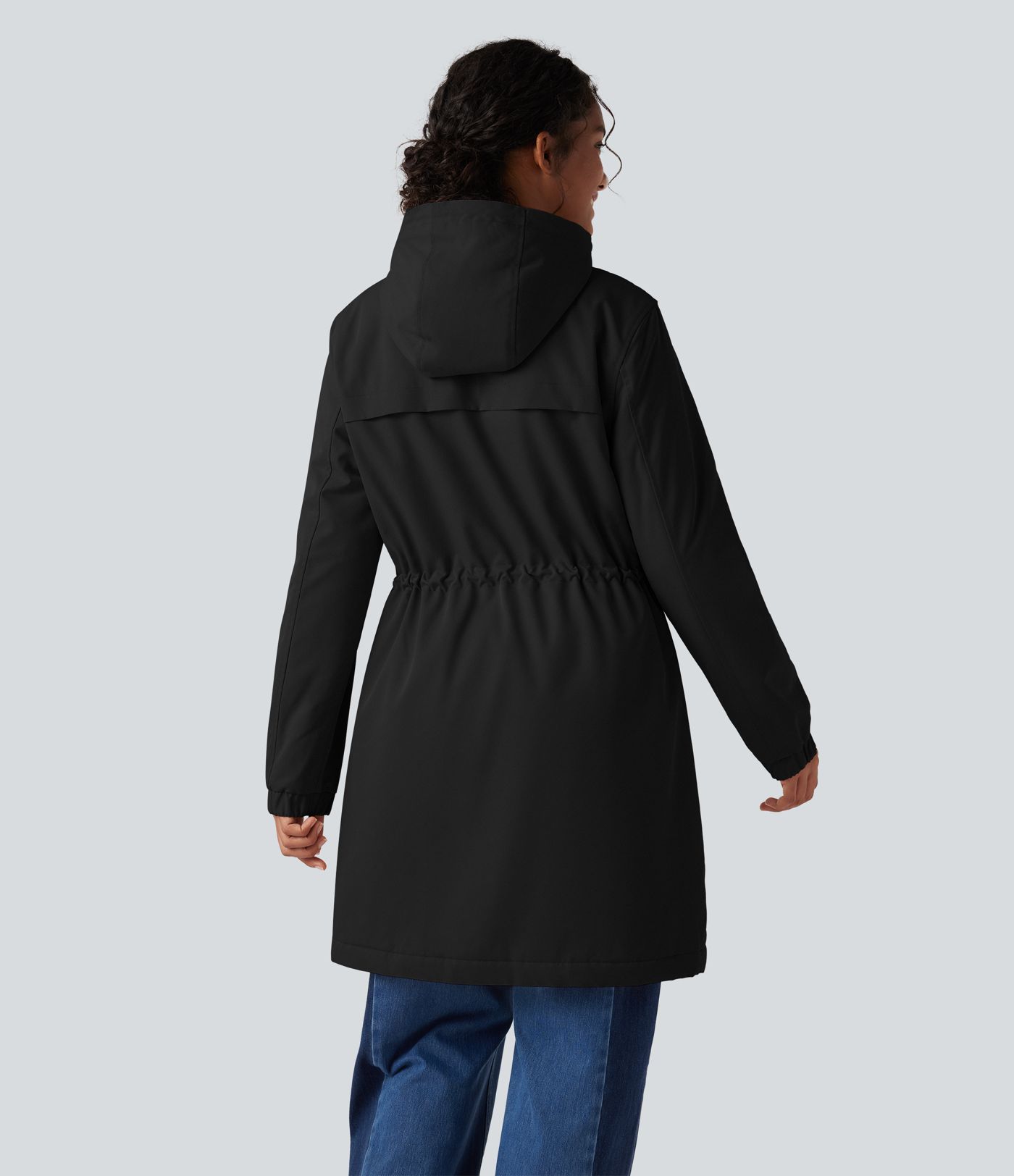 Lang geschnittener Fleece-Parka mit Kapuze, langen Ärmeln, Kordelzug und Taschen