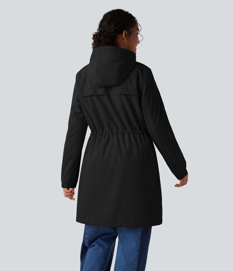 Lang geschnittener Fleece-Parka mit Kapuze, langen Ärmeln, Kordelzug und Taschen