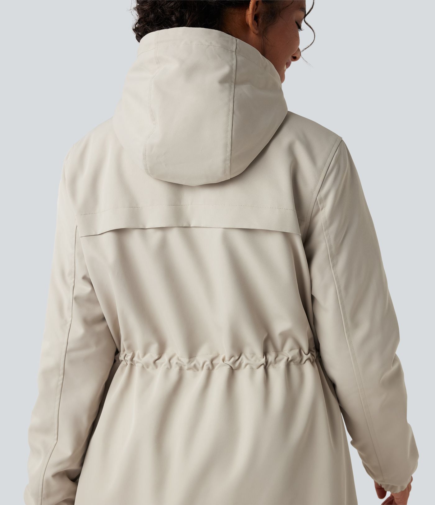 Casual lange fleeceparka met capuchon, lange mouwen, verstelbaar trekkoord en zakken