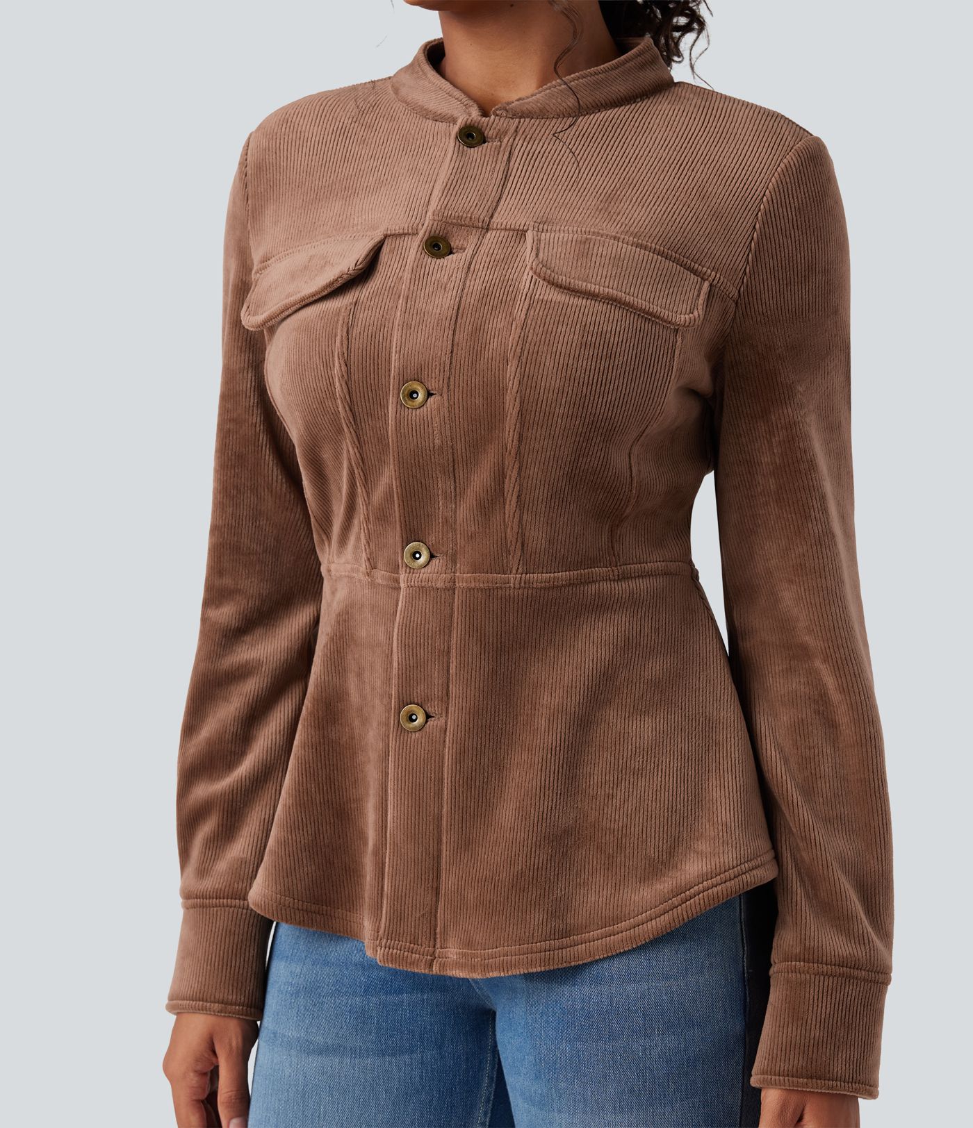 Ribbed Knit Long Sleeve Fleece Casual Jacket