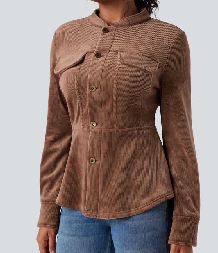 Ribbed Knit Long Sleeve Fleece Casual Jacket