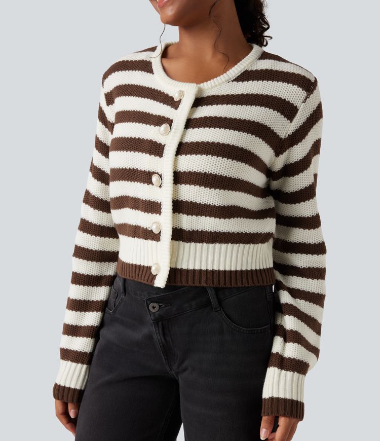 Cardigan mit Rundhalsausschnitt, langen Ärmeln und Streifen