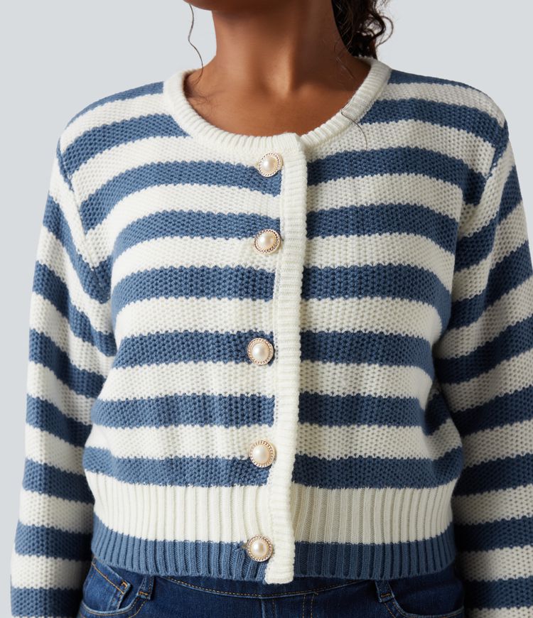 Cardigan mit Rundhalsausschnitt, langen Ärmeln und Streifen