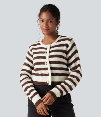 Cardigan mit Rundhalsausschnitt, langen Ärmeln und Streifen