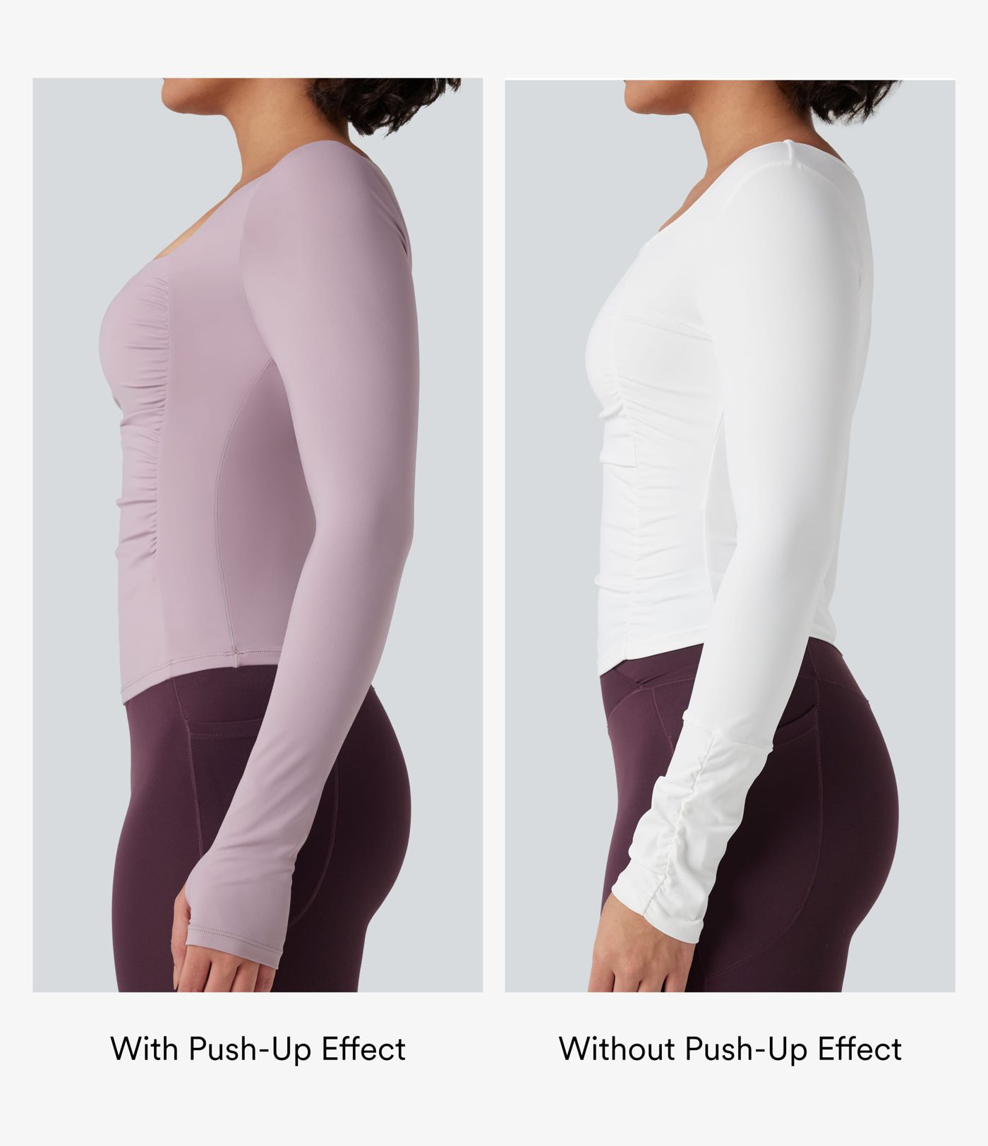 SoftlyZero™ Airy Square Neck Push-Up Long Sleeve Thumb Hole Ruched Cool Touch Yoga Sports Top