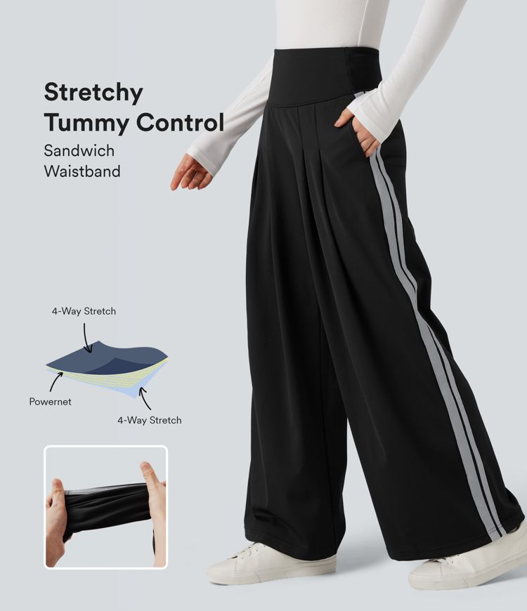 Halara Flex™ SoCinched High Waisted Tummy Control Wide Leg Stripe Color Block Work Trousers with Pockets