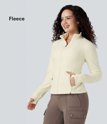 Stand Collar Long Sleeve Thumb Hole Hiking Jacket with Pockets