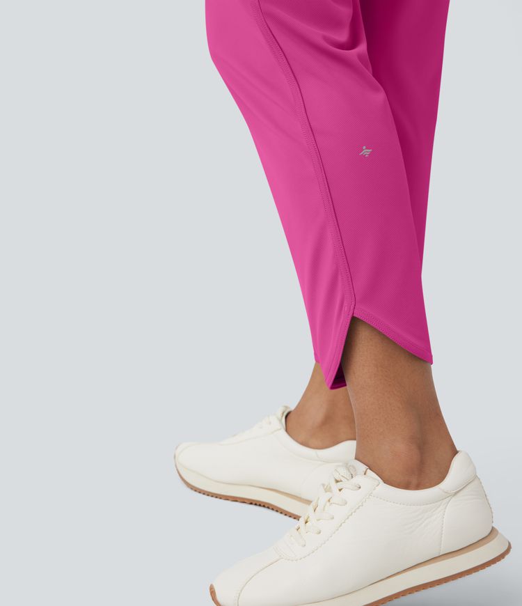 Mid Rise Drawstring Curved Hem Quick Dry Golf Tapered Pants with Pockets-UPF40+