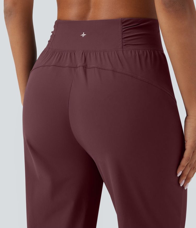 High Waisted Drawstring Ruched Tapered Quick Dry Dance Joggers with Pockets