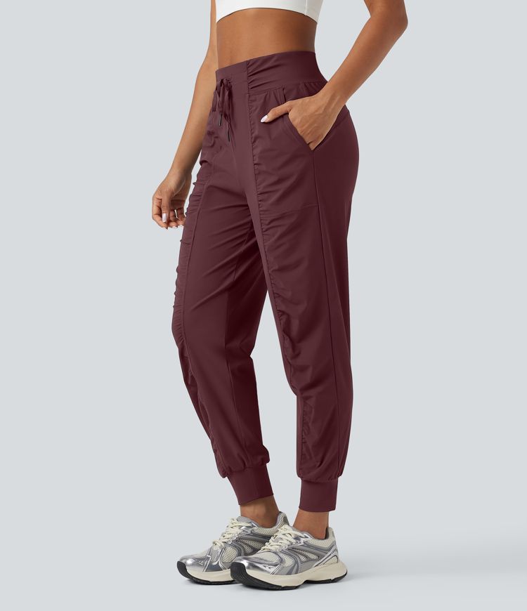 High Waisted Drawstring Ruched Tapered Quick Dry Dance Joggers with Pockets