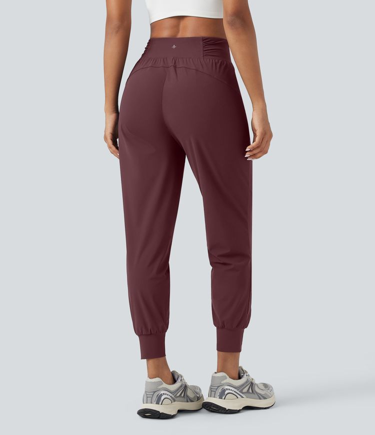 High Waisted Drawstring Ruched Tapered Quick Dry Dance Joggers with Pockets