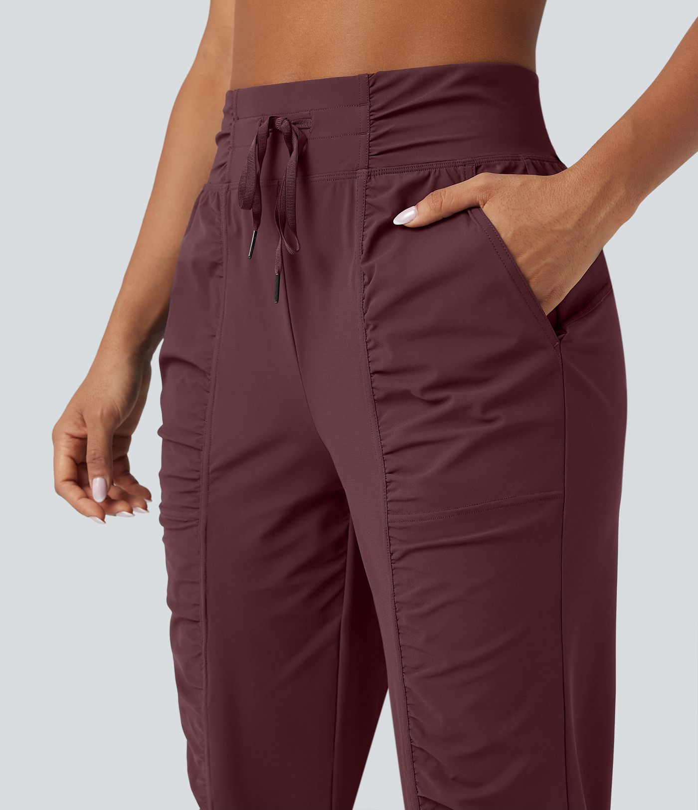 High Waisted Drawstring Ruched Tapered Quick Dry Dance Joggers with Pockets